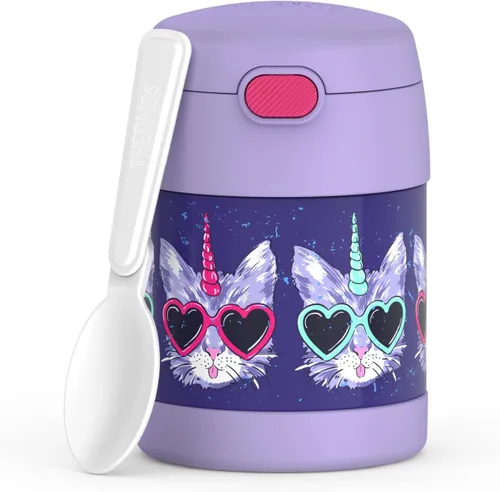 Vista 11 de THERMOS FUNTAINER - Recipiente para comida con cuchara para niños con aislamiento al vacío, de acero inoxidable, 10 onzas, Baby Shark