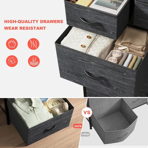 Vista 6 de EnHomee Cómoda de 15 cajones, cómoda para dormitorio, cómodas grandes de tela y cómodas, marco de metal resistente y parte superior de madera, fácil