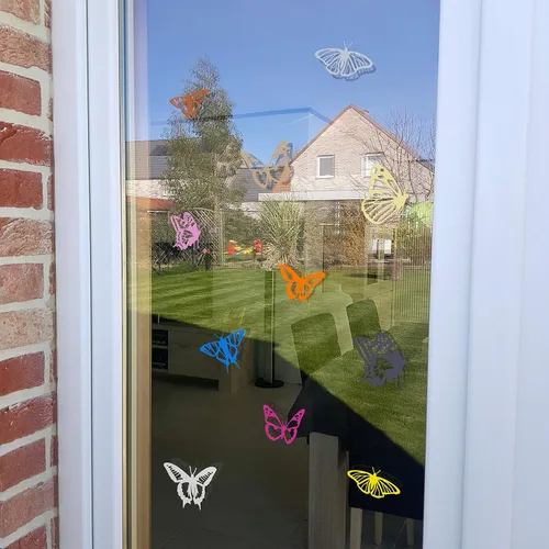 Vista 5 de Protección de ventana – Calcomanías anticolisión para evitar golpes de personas y pájaros en el cristal de la ventana – Juego de 18 calcomanías
