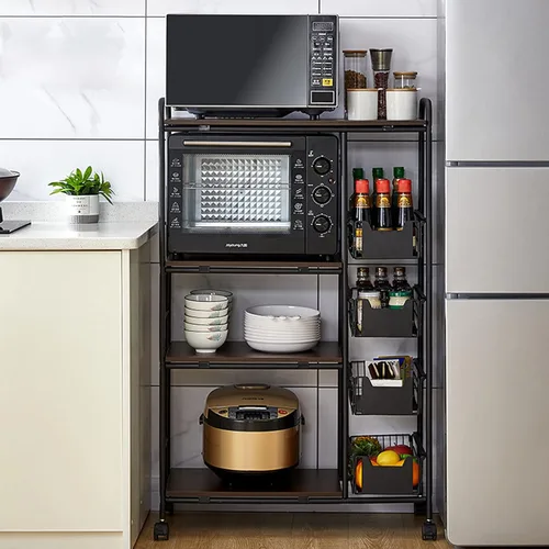 Vista 2 de DYRABREST Carrito de almacenamiento de cocina de 3 niveles, soporte para horno de microondas con 4 cestas extraíbles, estantes organizadores