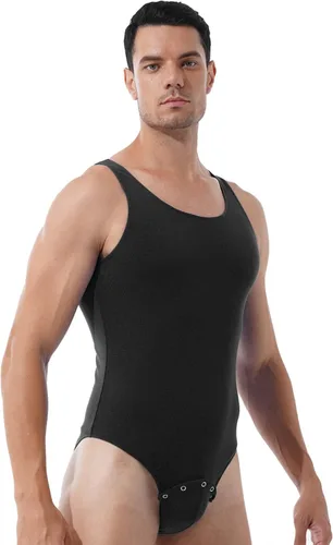 Vista 3 de easyforever Enterizo sin mangas con botón de presión en la entrepierna para gimnasio fitness entrenamiento