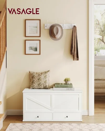 Vista 2 de VASAGLE Cofre de almacenamiento, banco de almacenamiento con 2 cajones de tela, estilo granja, para entrada, dormitorio, sala de estar, 15.7 x 39.4