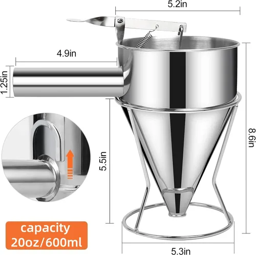 Vista 3 de Dispensador de Masa de Panqueques de Múltiples Calibres, Dispensador de Pastel de Embudo de Acero Inoxidable, Fabricante de Pastel de Embudo