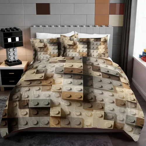 Vista 10 de BlessLiving Ropa de cama de bloques de construcción para niños: juego de edredón de microfibra cepillada suave para todas las estaciones con 2 3