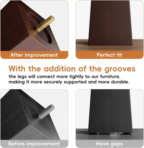 Vista 2 de GOSCHE Juego de 4 patas de madera para muebles de 3 pulgadas, patas de sofá cuadradas marrones, patas de repuesto modernas de mediados de siglo
