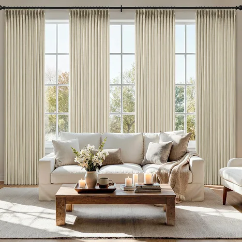 Vista 13 de MIULEE Juego de 4 paneles de cortinas plisadas de lino de 40 x 84 pulgadas Beige Blanco