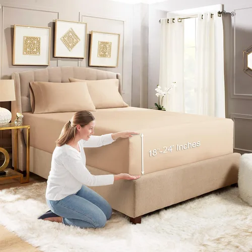 Vista 24 de Empyrean Bedding - Sábanas bajeras tamaño Queen, con sábana de cajón extra profunda – Juego de sábanas bajeras extra profundas, de 24 pulgadas
