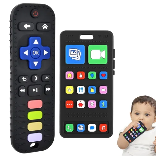 Vista 9 de Juguetes de dentición de silicona para bebés, juguetes de dentición con forma de teléfono para niños pequeños de 3 a 18 meses, juguete de dentición