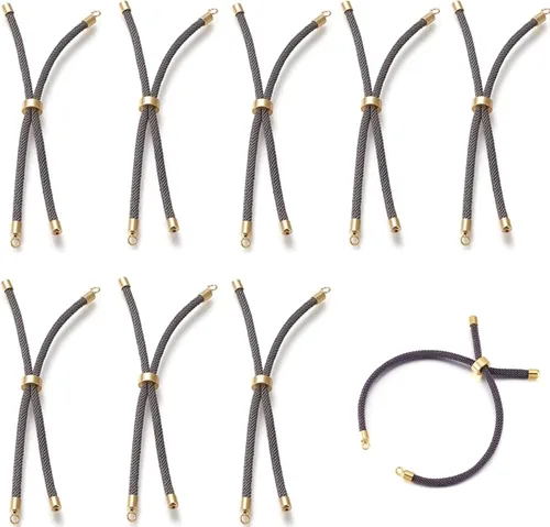 Vista 18 de 10 piezas de pulseras de cordón trenzado de nylon para hacer pulseras deslizantes ajustables con accesorios de latón dorado para accesorios