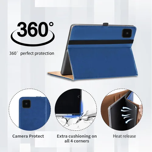 Vista 3 de Funda para Samsung Galaxy Tab A7 de 10,4 pulgadas 2020 (SM-T500/T505/T507) - Funda de piel sintética con función atril y bolsillo, función de Azul