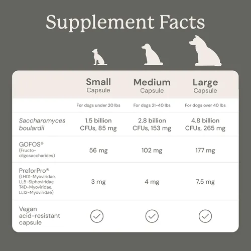 Vista 2 de Probióticos de bioma animal para perros con S Boulardii, mantenimiento intestinal (30 cápsulas) – Probióticos de triple acción para perros grandes