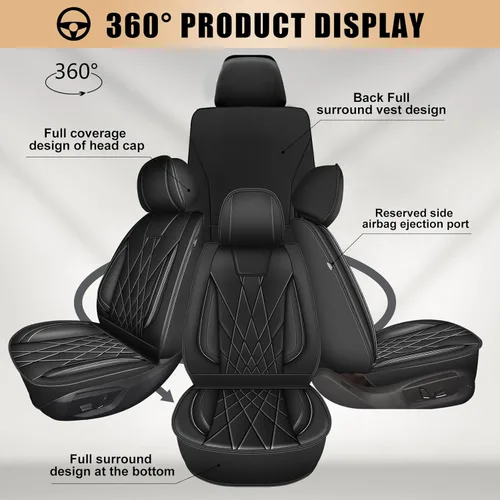Vista 7 de Fundas para Asientos de Coche, 2 Fundas de Asiento Frontales de Cuero Sintético para Honda Civic 2003-2015 (Juego de 2 Asientos Delanteros, Negro)