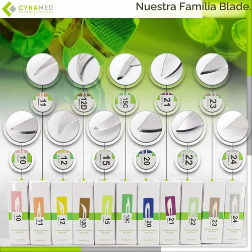 Vista 6 de Cynamed Caja de 100 cuchillas estériles de bisturí de acero al carbono envueltas individualmente en papel de aluminio