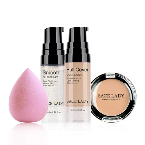 Corrector impermeable de cobertura completa con juego de esponja de imprimación, suave mate impecable, crema líquida, corrector de maquillaje para