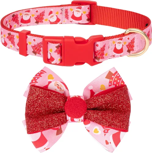 Vista 18 de azuza Collar de Navidad para mascotas, collar de Navidad ajustable para perro con cuernos de Navidad, accesorios de corbatín de muñeco de nieve