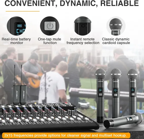 Vista 7 de Phenyx Pro Sistema de micrófono inalámbrico digital PDP-1-1B Bundle con PDP-2-2H y transmisor de bodypack