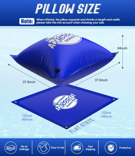 Vista 6 de Angooni Almohada de piscina resistente de 4 x 4 pies con cuerdas de 4 x 20 pies, almohada de PVC de 0.016 in de grosor para invierno con válvula