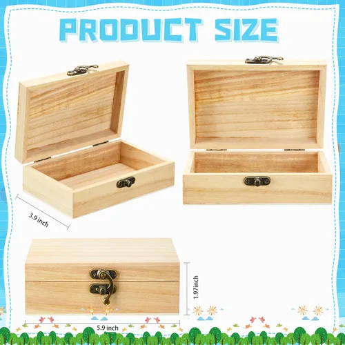 Vista 2 de Tuanse 12 cajas de madera sin terminar con tapa con bisagras, pequeña artesanía sin pintar, caja de almacenamiento rectangular de regalo del tesoro