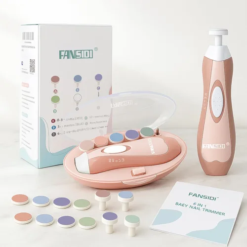 Vista 8 de Fansidi Cortauñas eléctrico para bebé, Rosa Pétalo Rubor Edición Limitada, Lima de uñas eléctrica suave para bebé 10 cabezales de pulido + 8