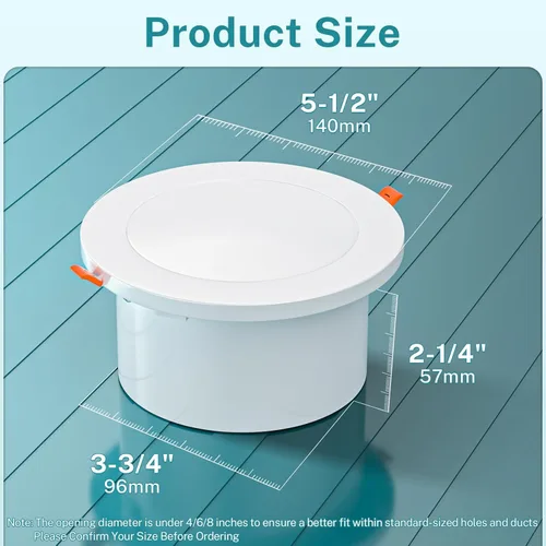 Vista 6 de HG Power - Ventilación de 4 pulgadas con panel ajustable y pantalla de malla extraíble, difusor de techo ABS con diseño de clip de bloqueo