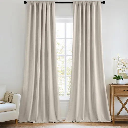 Vista 23 de MIULEE Cortinas 100% opacas de 63 pulgadas de largo, 2 paneles para dormitorio, cortina gruesa negra para oscurecer la habitación, pestaña trasera