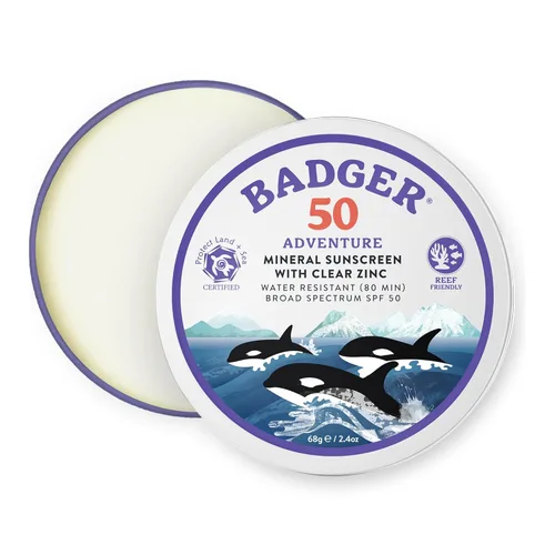Badger Protector solar biodegradable seguro para arrecifes, protector solar mineral SPF 50, 98% ingredientes orgánicos, sin perfume, resistente al