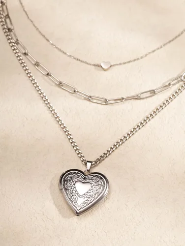 Vista 5 de Sacina Layered Locket Heart Choker, Gothic Emo Grunge Necklace Plateado