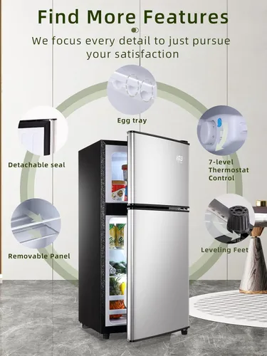 Vista 6 de Refrigeradores de 3.5 pies cúbicos con congelador, refrigerador con termostato ajustable de 7 niveles de temperatura, refrigerador para apartamento
