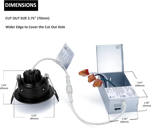 Vista 4 de POPANU Foco giratorio de cardán empotrado sin canless de 5 CCT de 3 pulgadas, lámpara de techo de globo ocular de 3 pulgadas, luces empotrables