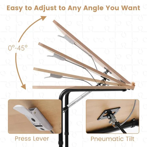 Vista 4 de KROFEM Mesa de rompecabezas rodante con ruedas, altura ajustable, inclinación neumática, extra grande para 1500 piezas, carrito de rompecabezas