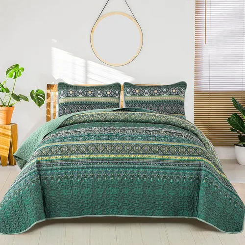 Vista 14 de WONGS BEDDING Juego de edredón bohemio tamaño individual, juego de ropa de cama azul bohemio individual, colcha de microfibra ligera con funda