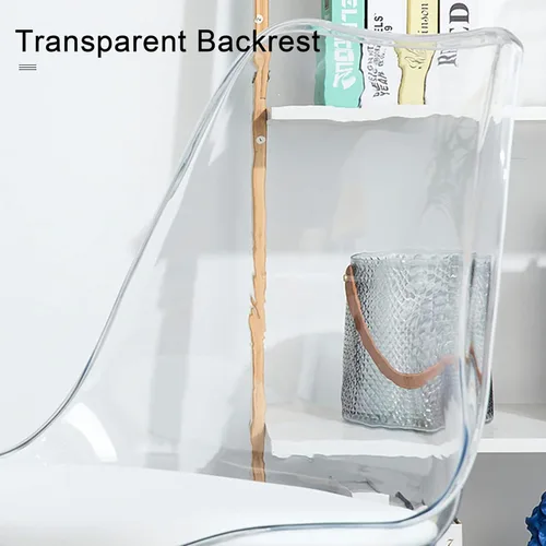 Vista 5 de Silla de escritorio de acrílico transparente, sillas fantasmas modernas con ruedas, bonita silla de plástico con ruedas sin brazos con altura