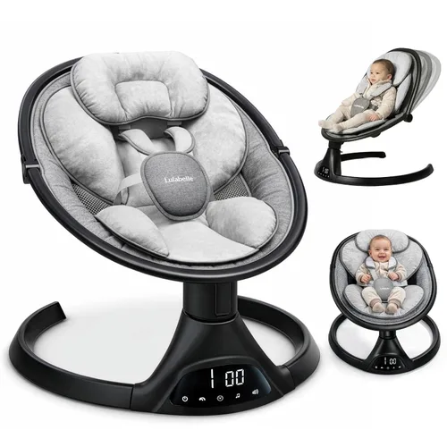 Lulabelle Columpios de bebé para bebés, columpio infantil 3 en 1, 5 velocidades de balanceo, 10 canciones de cuna preestablecidas y Bluetooth,