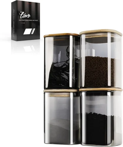 Vista 15 de LIBWYS Juego de tarros de vidrio de cocina con tapas de bambú para almacenamiento (1 unidad, 1.22 cuartos de galón), tarros de comida cuadrados