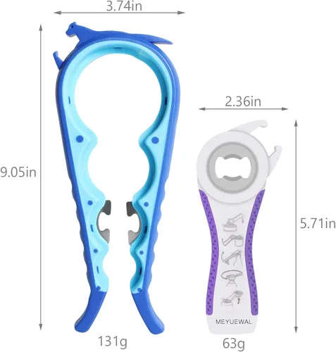 Vista 4 de Abrelatas más reciente para manos débiles, kit de abridor de botellas multifunción 6 en 1 con mango de silicona fácil de usar para niños, ancianos