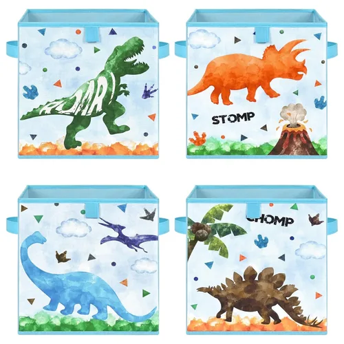 WERNNSAI Cubos de almacenamiento – Paquete de 4 cubos de almacenamiento plegables de tela para niños, cestas de almacenamiento decorativas con asas