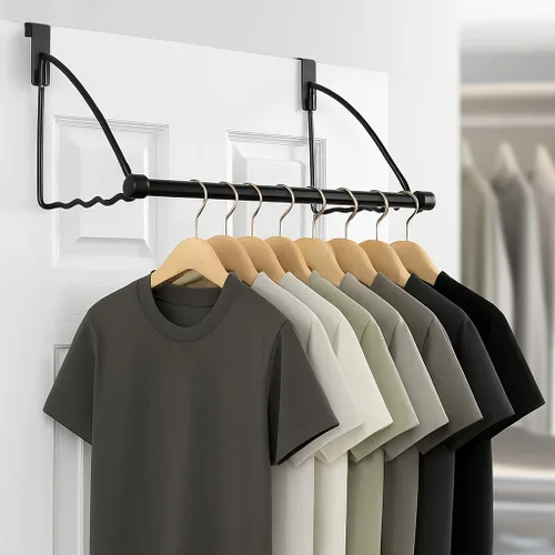 Vista 2 de HOLDN' STORAGE Percha para colgar sobre la puerta – Perchas para puerta – Ahorro de espacio diseñado para dormitorio y baño – Ideal para ropa y Negro