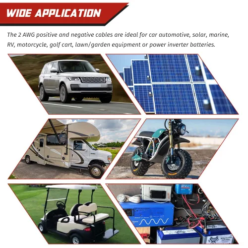 Vista 5 de Cable de batería de 2 AWG 2 Calibre de cobre puro Cables inversores de batería con lengüetas de 5/16 pulgadas en ambos extremos Juego de cables