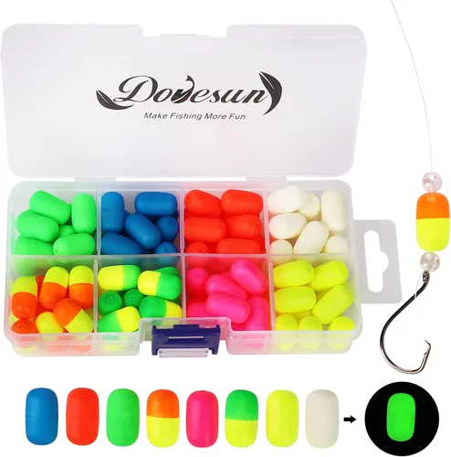 Vista 9 de Dovesun 220/104/80/60/54/52/42 piezas Pompano Rig Floats para Surf Pesca Bobbers de espuma para pesca con mosca Bobbers Floats Kit