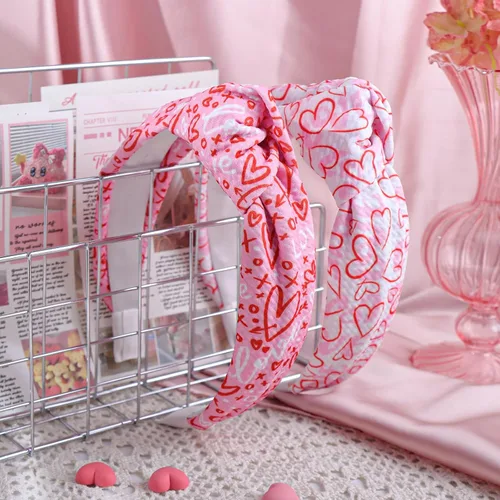 Vista 6 de Diadema anudada, 2 diademas con nudo superior para mujer, banda para el pelo para niñas, diadema de corazón para el día de San Valentín, rosa