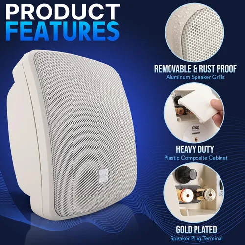Vista 6 de Pyle Altavoz para Patio al Aire Libre Resistente al Agua - 3.5" 2 Vías, Montaje en Pared/Techo, Altavoz Dual Resistente a la Intemperie con Rejilla