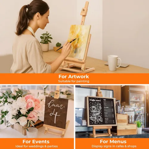 Vista 6 de VISWIN Caballete de mesa con marco en H de 25 pulgadas para pintar, caballete de mesa de madera de haya ajustable, caballete de arte portátil