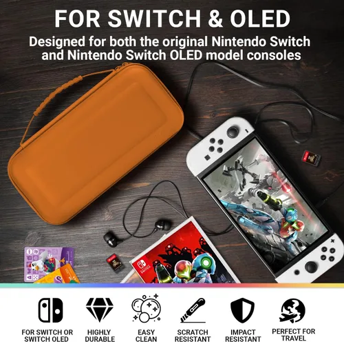 Vista 3 de Orzly Carrying case for Nintendo Switch OLED and Switch Console - Orange Protective Hard Portable Travel case Shell Pouch for Nintendo Switch