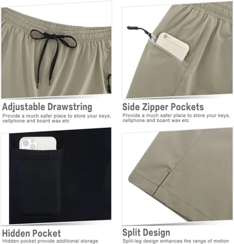 Vista 8 de Cozople Traje de baño para hombre con forro de compresión 2 en 1, 9 pulgadas, secado rápido, con bolsillos con cremallera