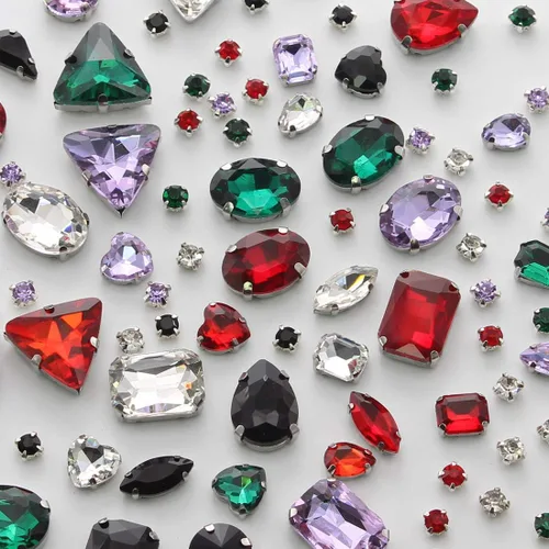 Vista 12 de TANOSII 100 diamantes de imitación para coser con formas mixtas, gemas de cristal para coser en gemas de cristal, parte trasera plana con garra