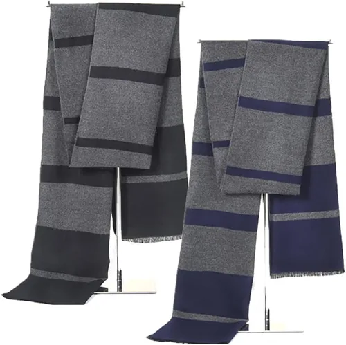 EINSKEY Bufanda de invierno para hombre, paquete de 2 bufandas de mezcla de lana con borlas de contraste a rayas suaves y largas bufandas de moda