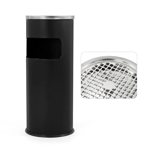Vista 9 de Bote de basura para exteriores, contenedor de basura redondo de acero inoxidable con cubo interior extraíble para desecho, contenedor de basura