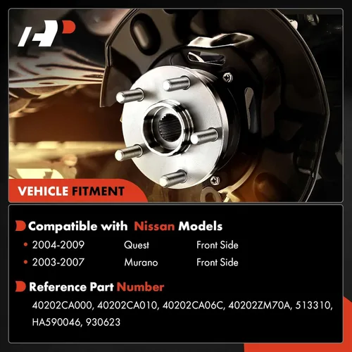 Vista 2 de A-Premium 2 rodamientos de rueda delantera y conjunto de cubo con 5 lengüetas compatibles con Nissan Murano 2003-2007, Quest 2004-2009