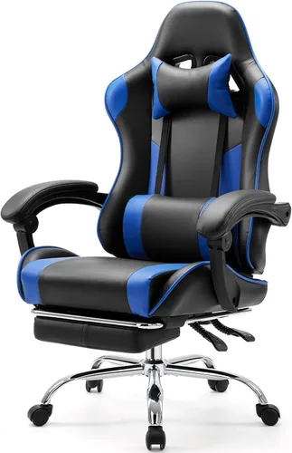 Vista 11 de Sweetcrispy Gaming Desk Chair - Ergonomic Computer with Footrest and Comfy Lumbar Support, PU Leather with Headrest & Linkage Armrest, Height
