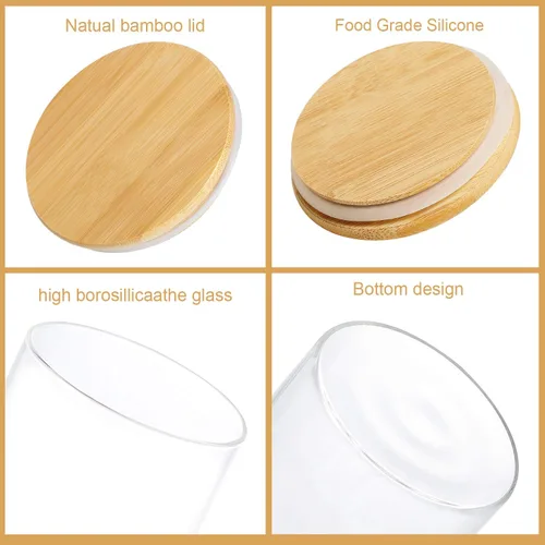 Vista 4 de Dabacc Paquete de 4 tarros de vidrio con tapas herméticas de bambú, recipientes de cocina de vidrio transparente para almacenamiento de alimentos
